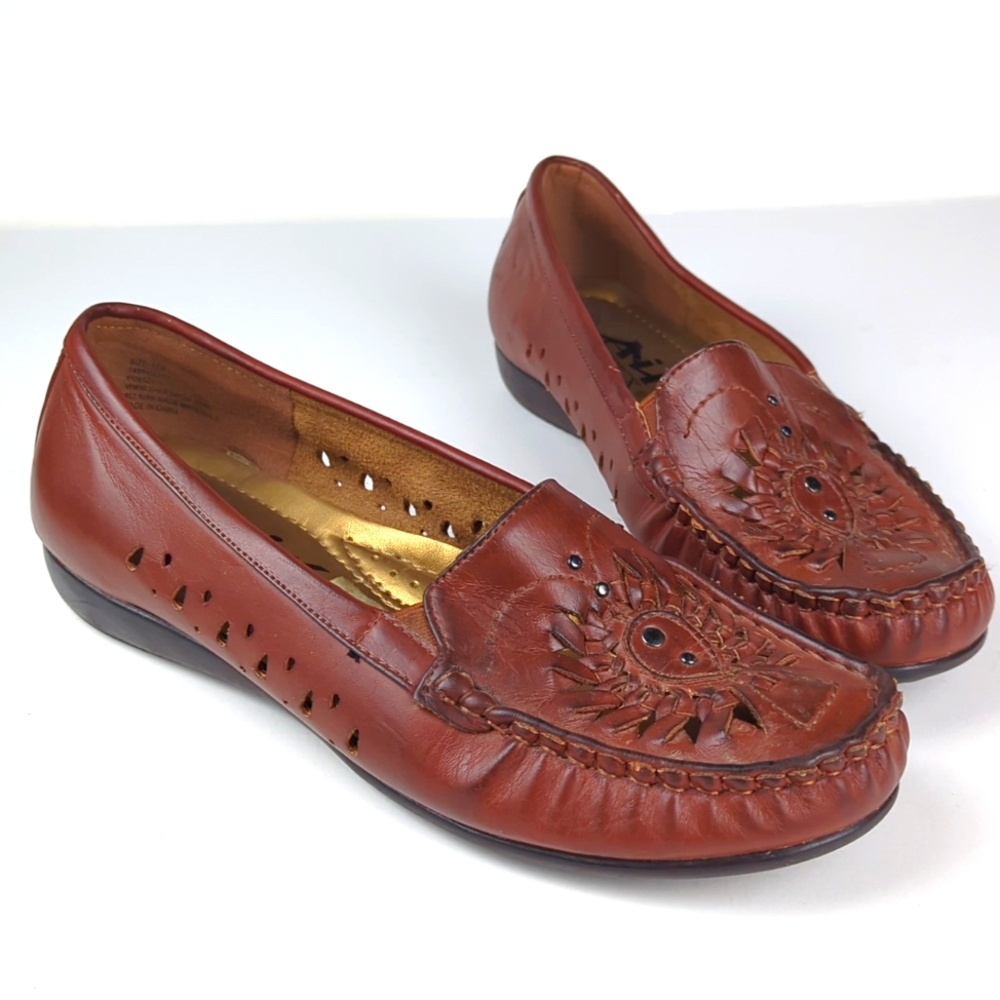 AIR FLEX Women's Brown Gills Leather Moccasin Loafers